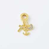18K Gold Filled Cross/Anchor/Heart Theme Rondelle Bail Drop Charm Pendant for Necklace Bracelet Jewelry Making Supply, 25x19mm, CP2119